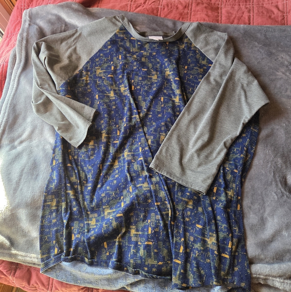 LuLaRoe Blue and Gold Patterned Top